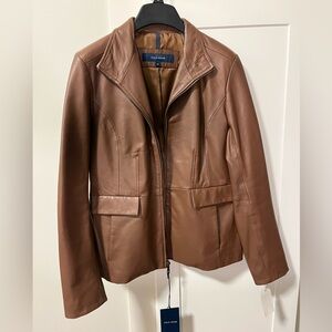 Cole Haan Leather Lamb Skin Wing Collar Four Pocket Front Zip Jacket Size Small